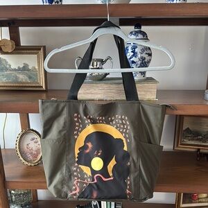 Green and Black Tote Bag with Graphic Design